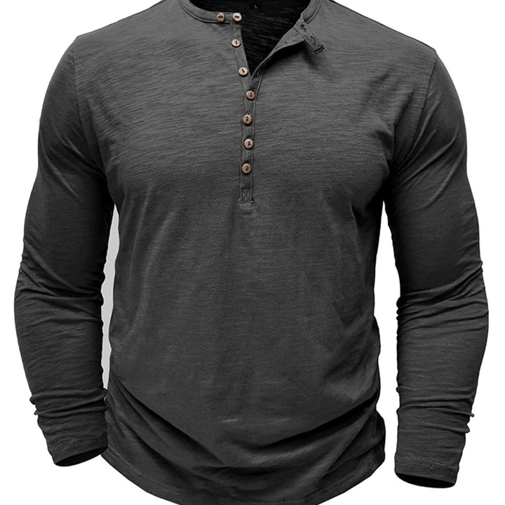 Men's Long-Sleeve Henley Shirt Casual Button-Up Cotton Tee