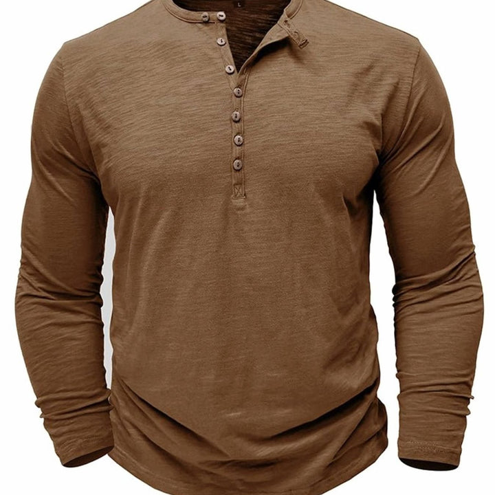 Men's Long-Sleeve Henley Shirt Casual Button-Up Cotton Tee