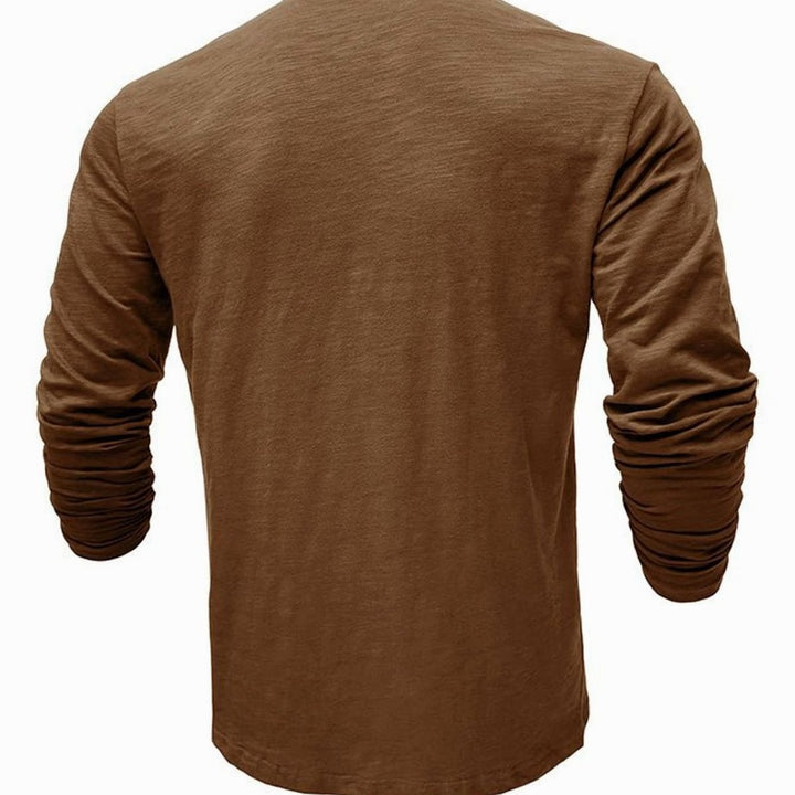 Men's Long-Sleeve Henley Shirt Casual Button-Up Cotton Tee