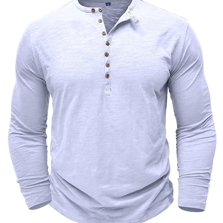 Men's Long-Sleeve Henley Shirt Casual Button-Up Cotton Tee