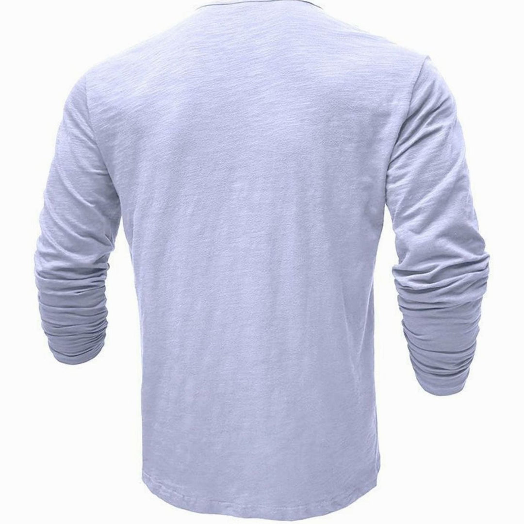 Men's Long-Sleeve Henley Shirt Casual Button-Up Cotton Tee