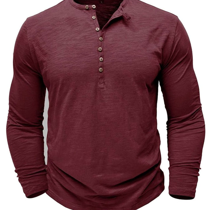 Men's Long-Sleeve Henley Shirt Casual Button-Up Cotton Tee