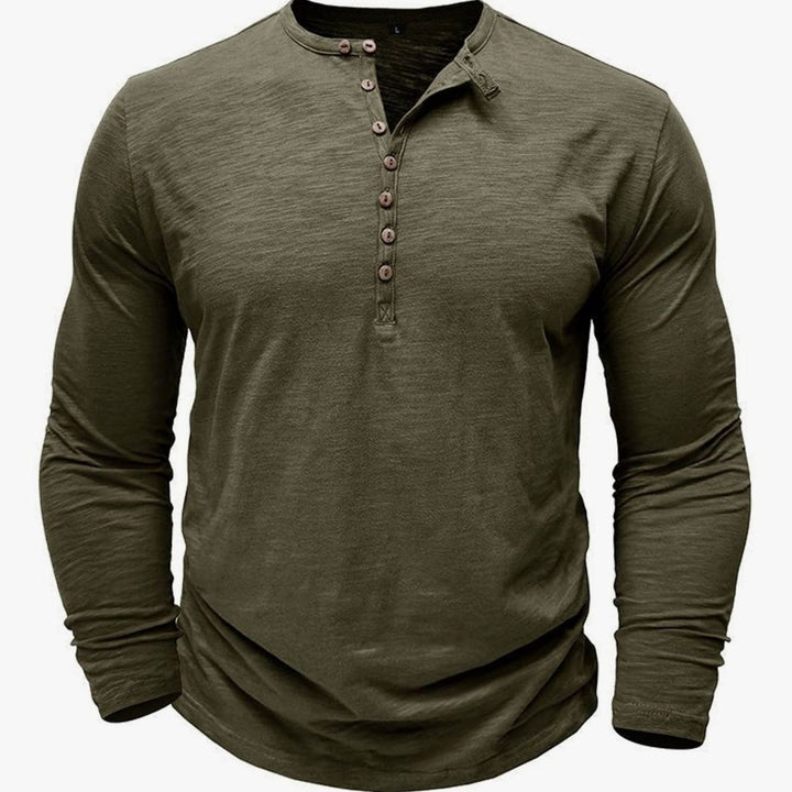 Men's Long-Sleeve Henley Shirt Casual Button-Up Cotton Tee
