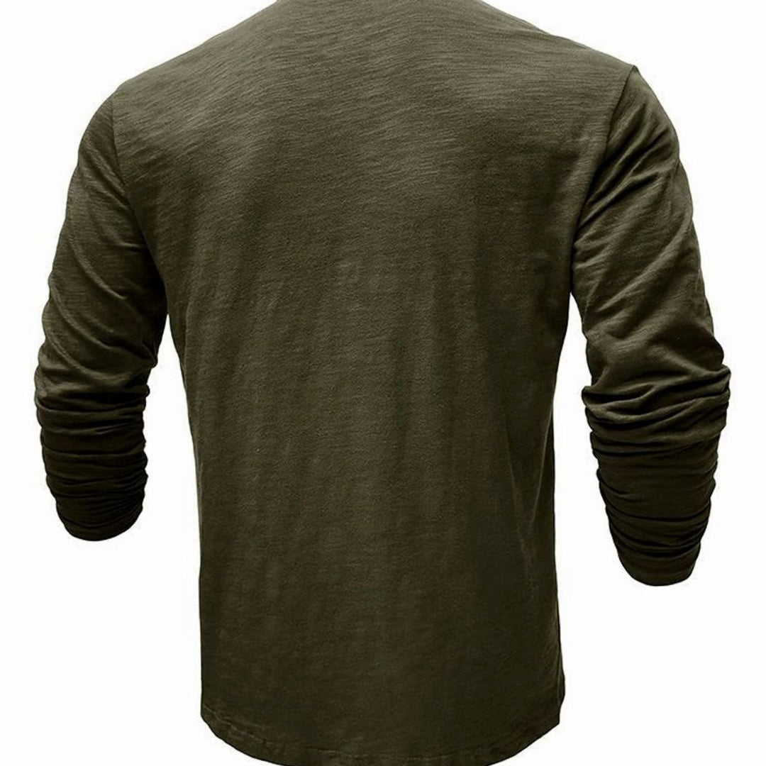 Men's Long-Sleeve Henley Shirt Casual Button-Up Cotton Tee