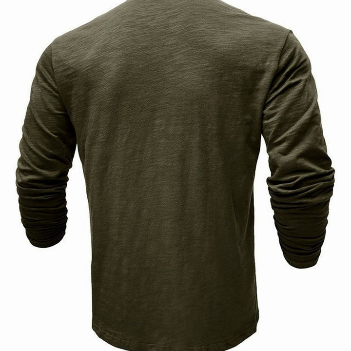 Men's Long-Sleeve Henley Shirt Casual Button-Up Cotton Tee