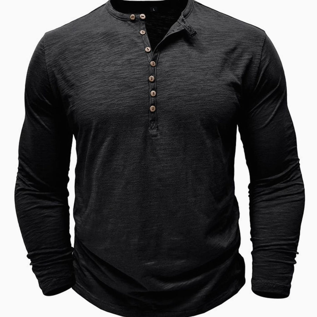 Men's Long-Sleeve Henley Shirt Casual Button-Up Cotton Tee