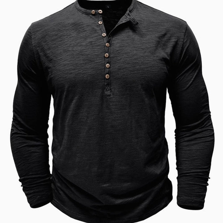 Men's Long-Sleeve Henley Shirt Casual Button-Up Cotton Tee