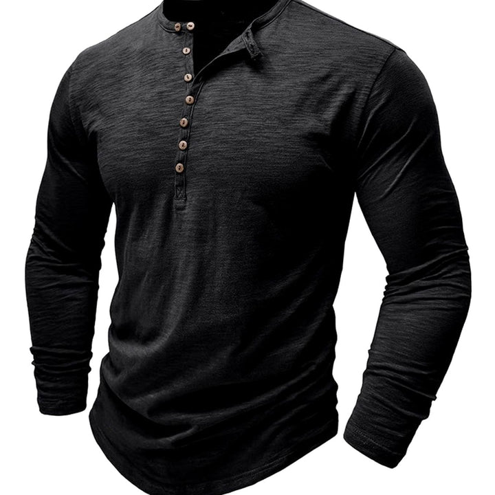 Men's Long-Sleeve Henley Shirt Casual Button-Up Cotton Tee