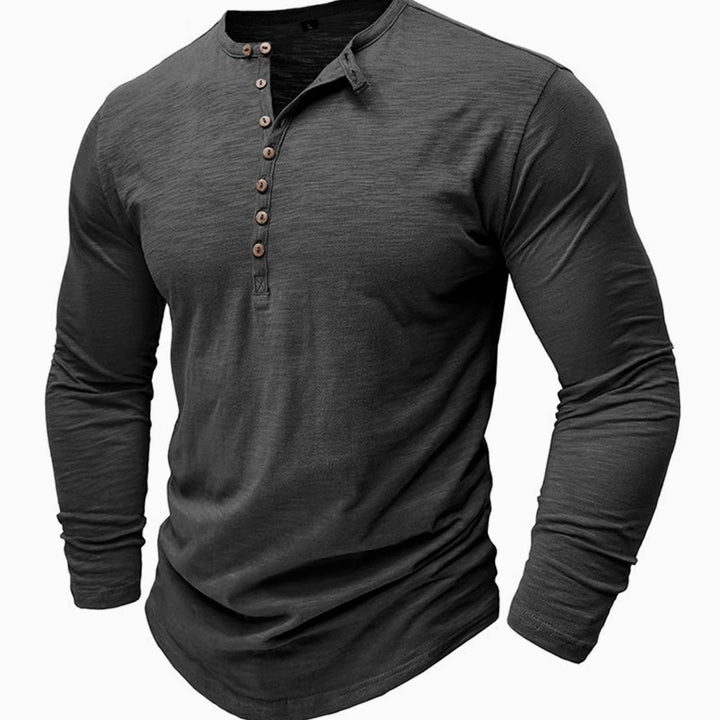 Men's Long-Sleeve Henley Shirt Casual Button-Up Cotton Tee