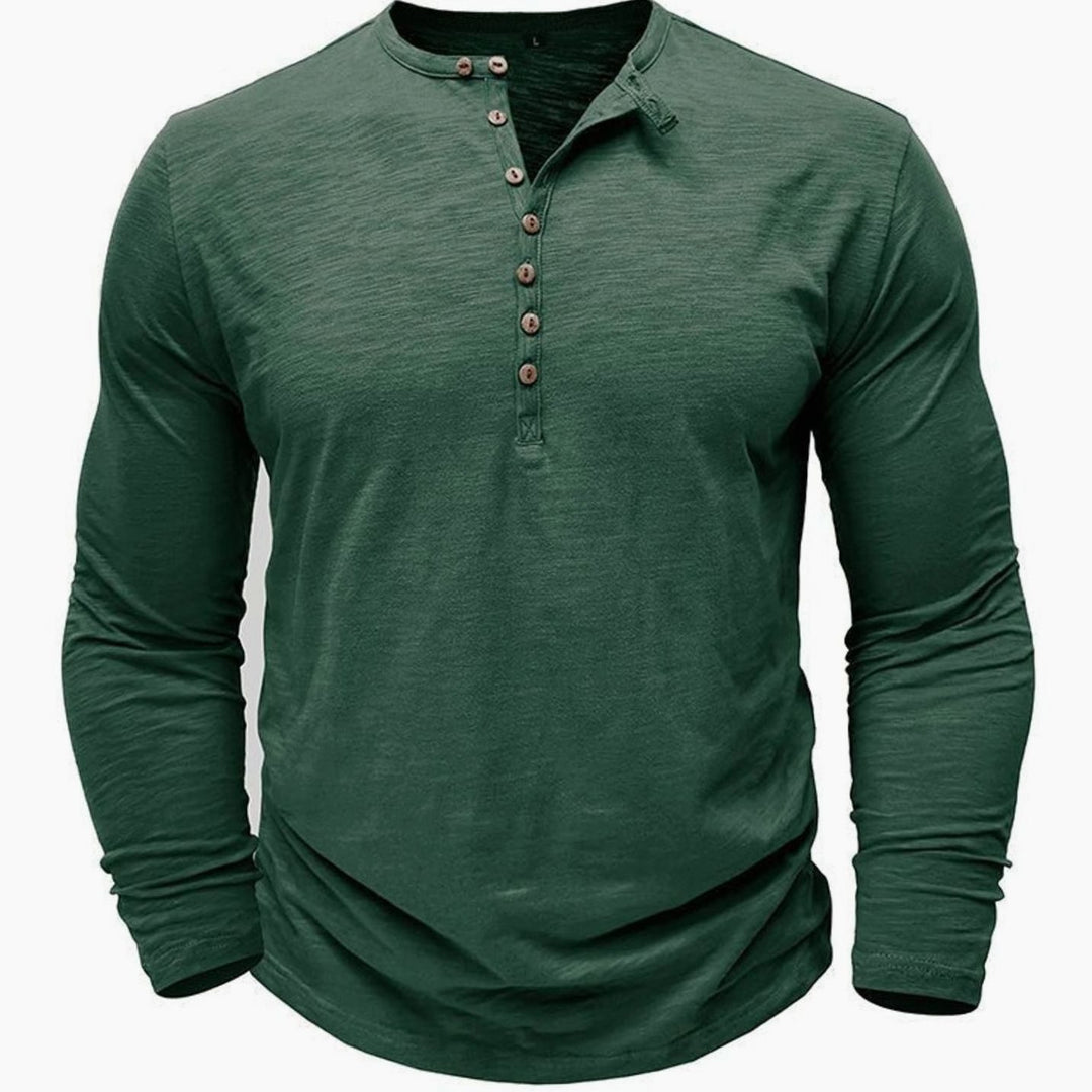 Men's Long-Sleeve Henley Shirt Casual Button-Up Cotton Tee