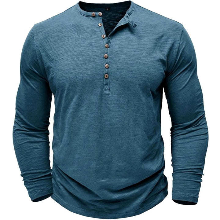 Men's Long-Sleeve Henley Shirt Casual Button-Up Cotton Tee