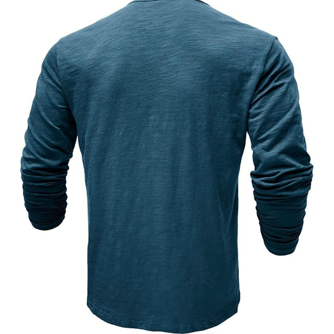 Men's Long-Sleeve Henley Shirt Casual Button-Up Cotton Tee