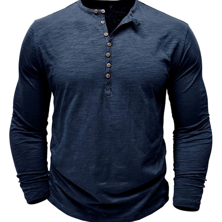 Men's Long-Sleeve Henley Shirt Casual Button-Up Cotton Tee