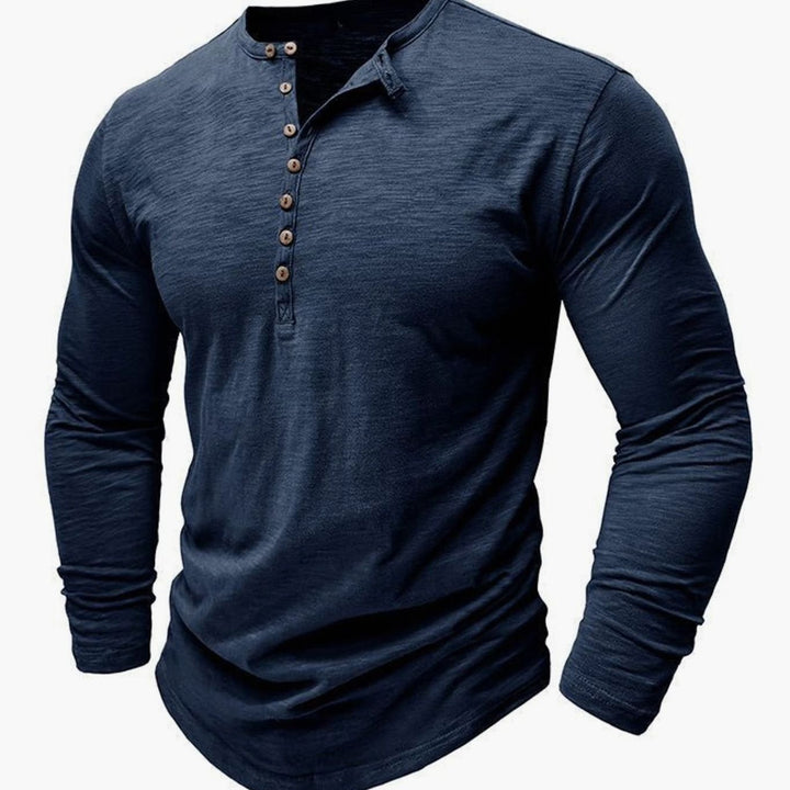Men's Long-Sleeve Henley Shirt Casual Button-Up Cotton Tee