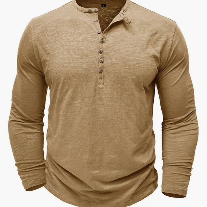 Men's Long-Sleeve Henley Shirt Casual Button-Up Cotton Tee