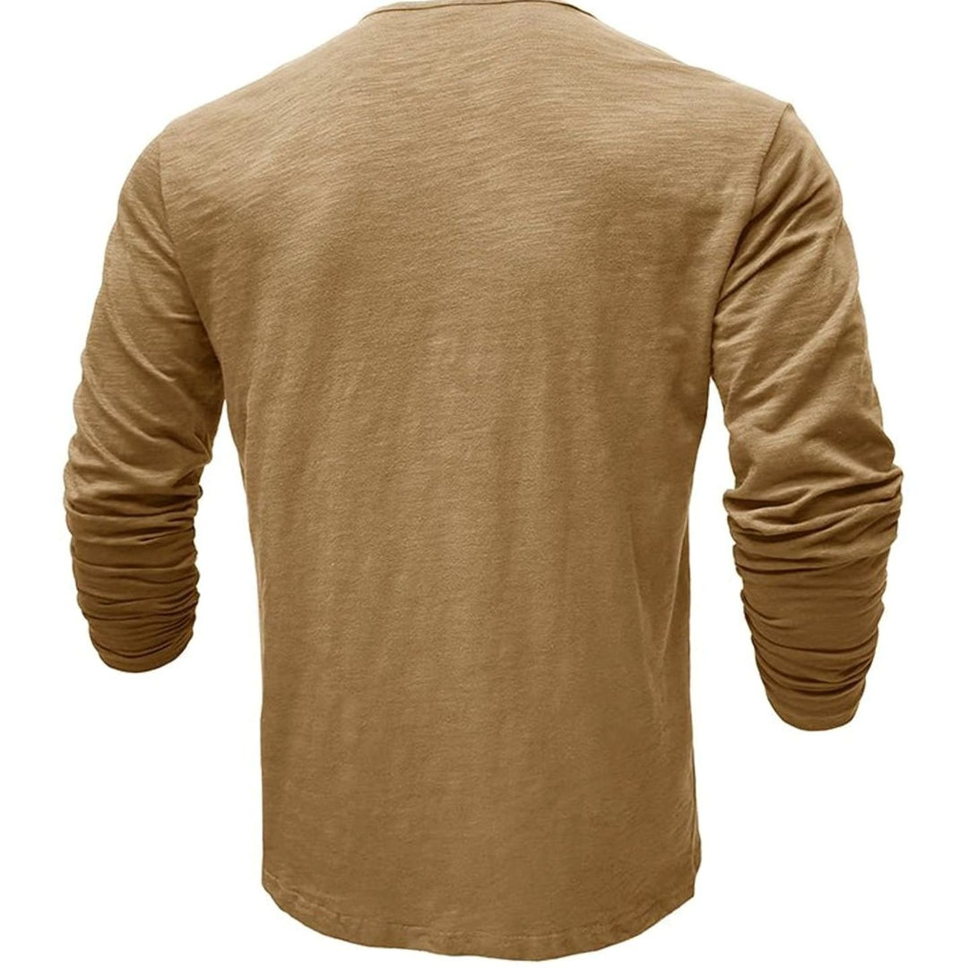 Men's Long-Sleeve Henley Shirt Casual Button-Up Cotton Tee