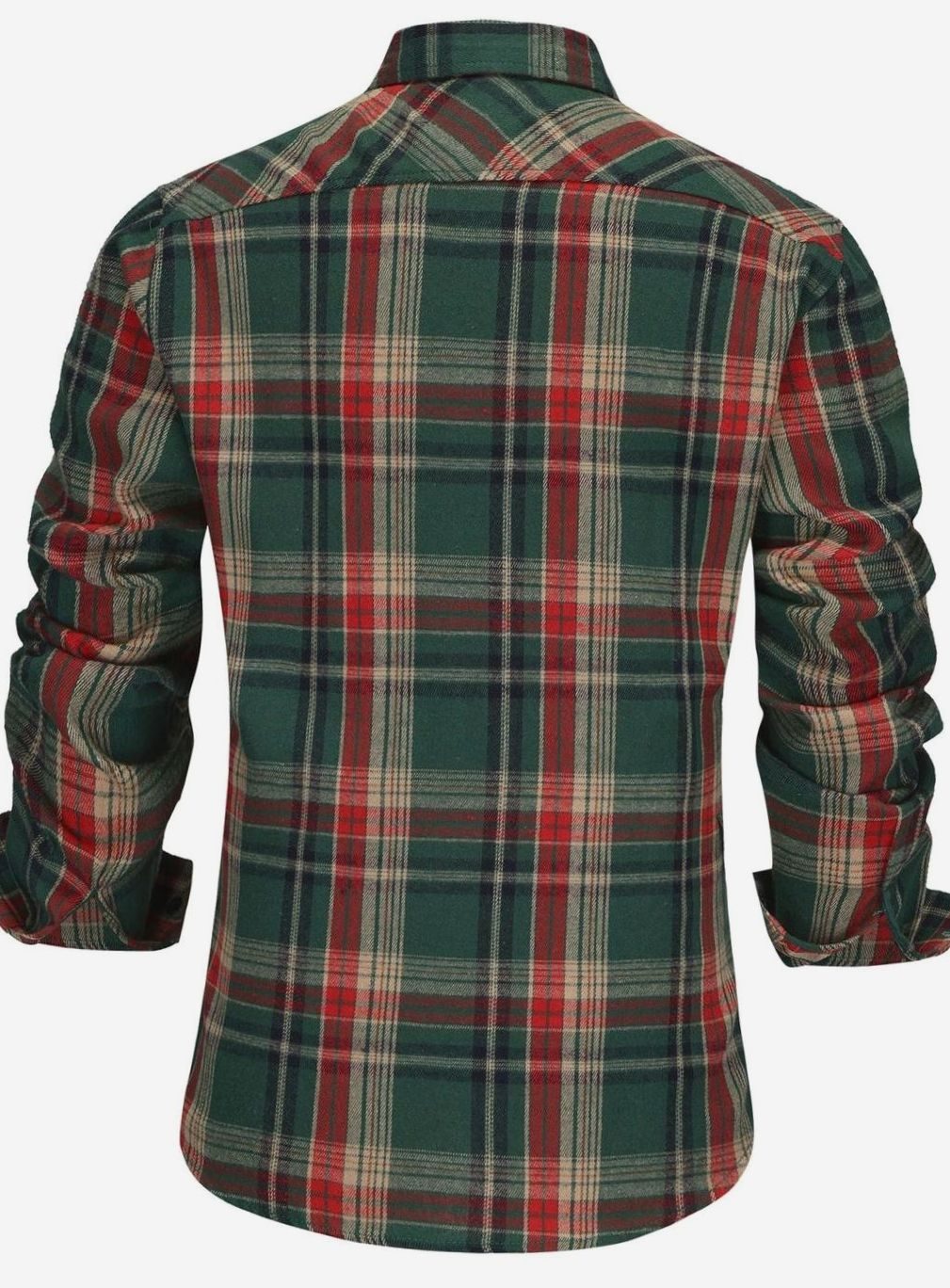 Men's Long-Sleeve Plaid Flannel Button-Up Shirt Chest Pocket