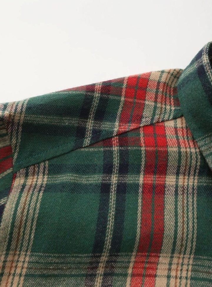 Men's Long-Sleeve Plaid Flannel Button-Up Shirt Chest Pocket