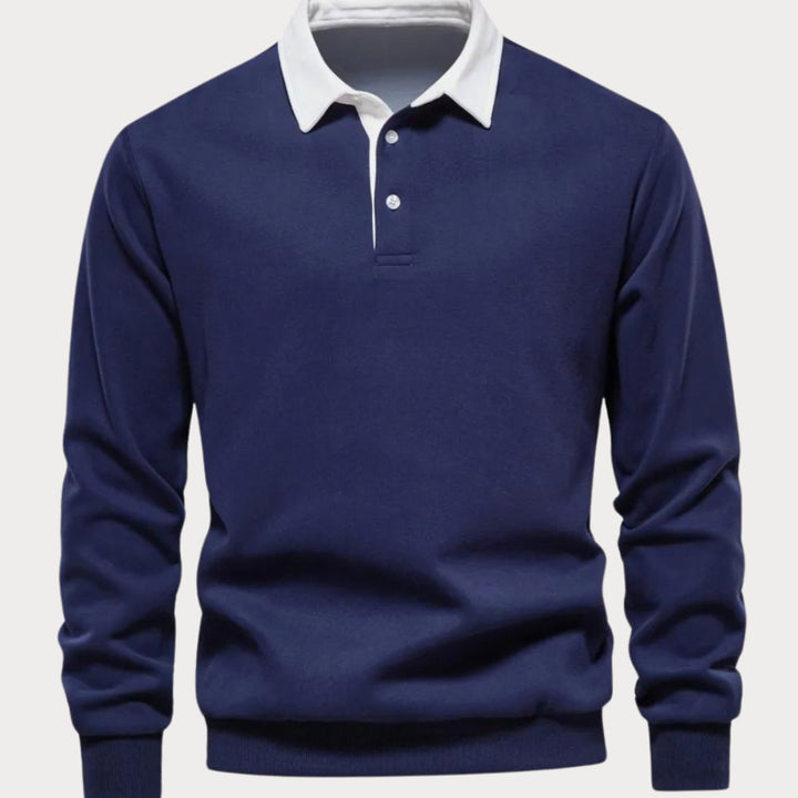 Men's Long Sleeve Polo Style Sweater Contrasting Collar - Navy
