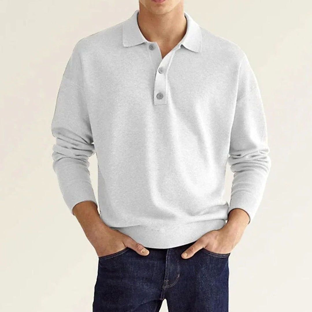 Men's Long Sleeve Relaxed-Fit Knit Polo Shirt - White
