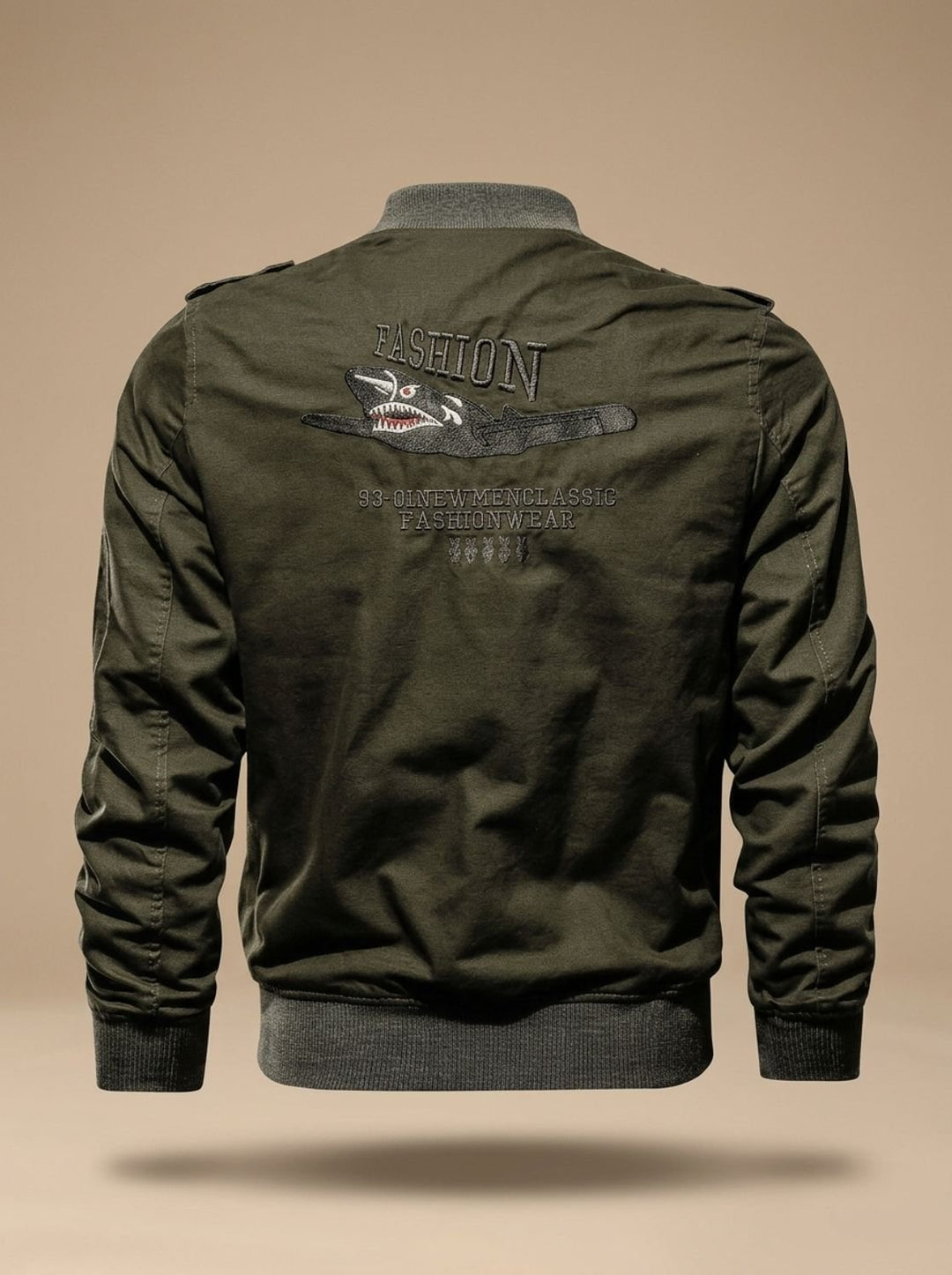 Men's Military Patch Zip-Up Bomber Jacket