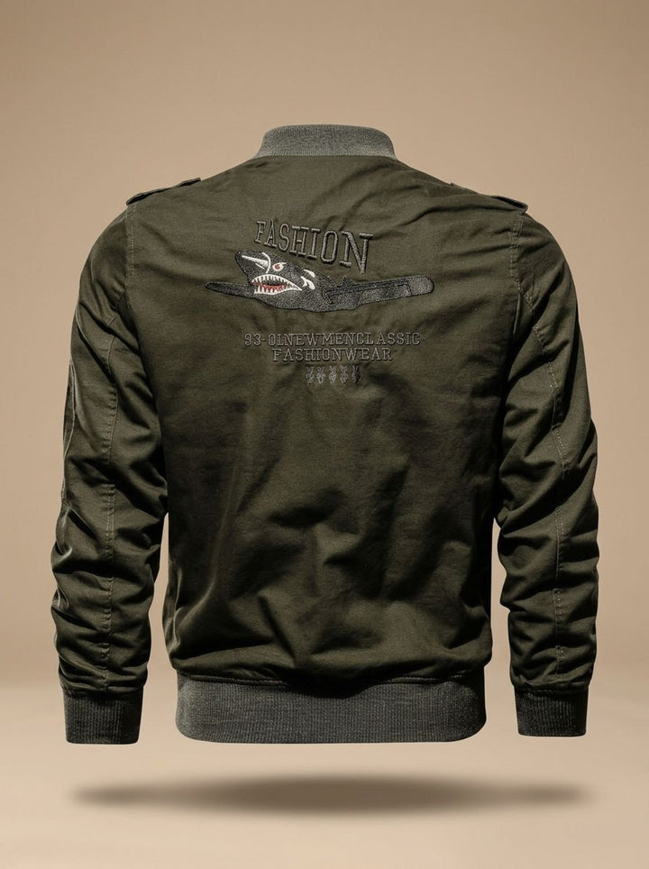 Men's Military Patch Zip-Up Bomber Jacket