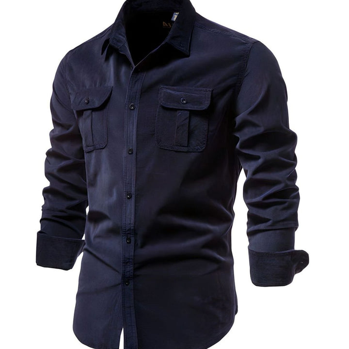 Men's Military-Style Dual-Pocket Long Sleeve Shirt