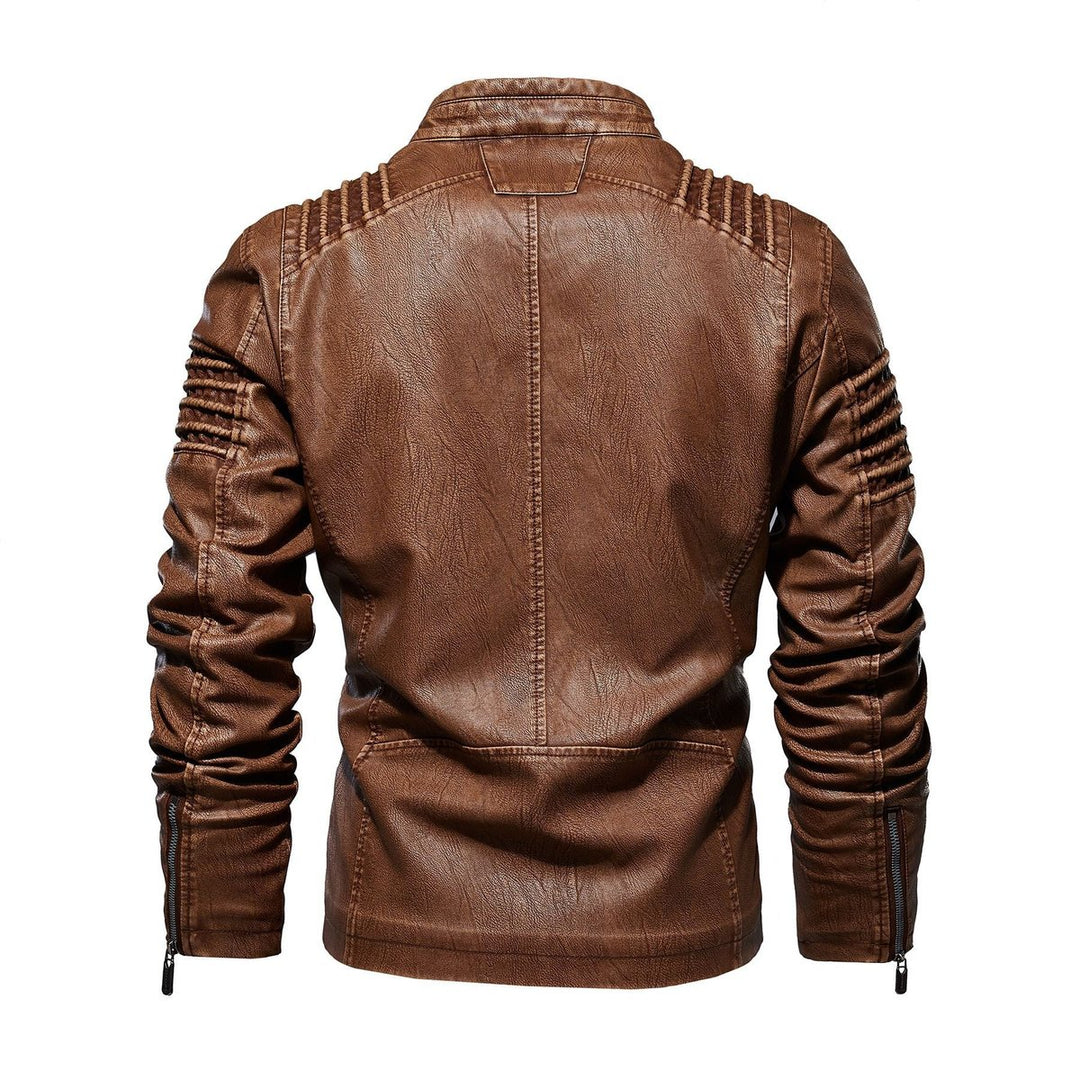 Men's Moto-Style Faux Leather Jacket Ribbed Shoulder Detail