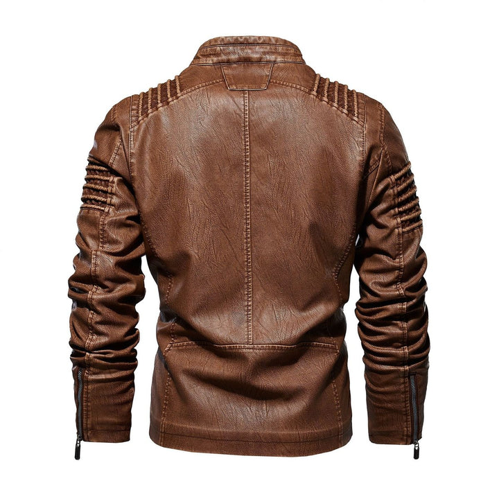 Men's Moto-Style Faux Leather Jacket Ribbed Shoulder Detail