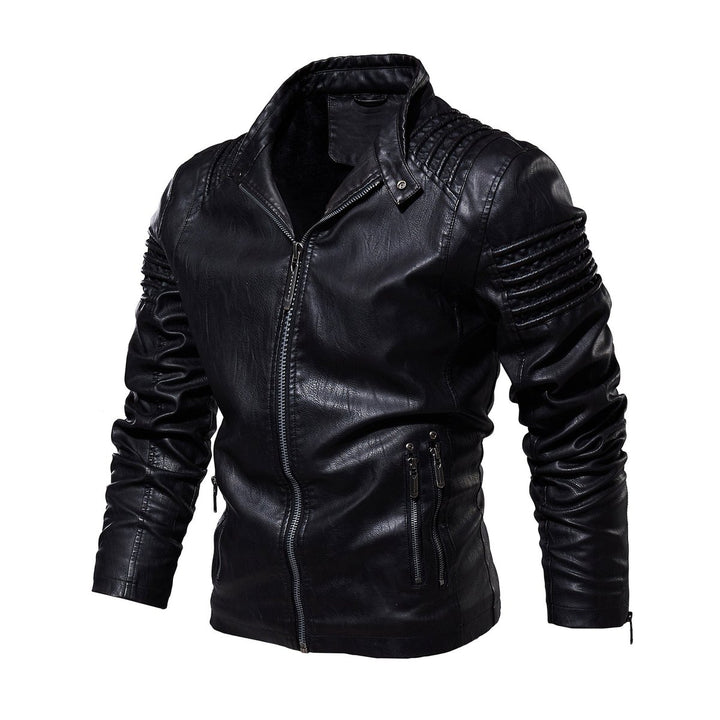 Men's Moto-Style Faux Leather Jacket Ribbed Shoulder Detail