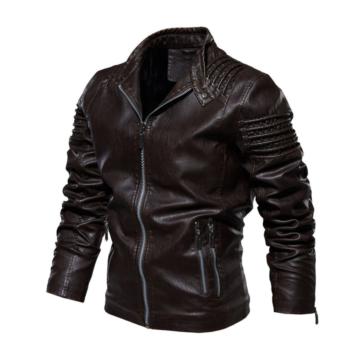 Men's Moto-Style Faux Leather Jacket Ribbed Shoulder Detail