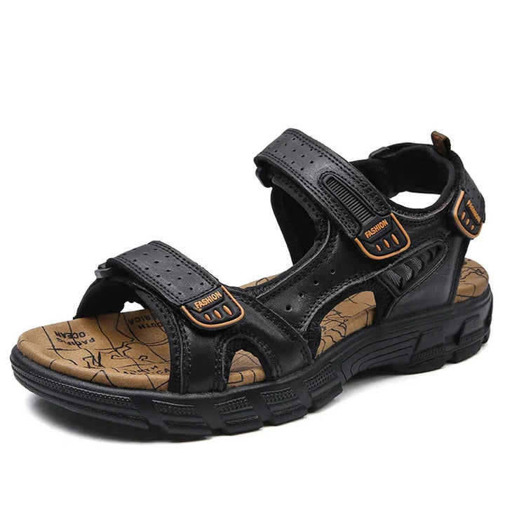 Men's Orthopedic Comfortable Sandals Velcro Leather Open-Toe - Black