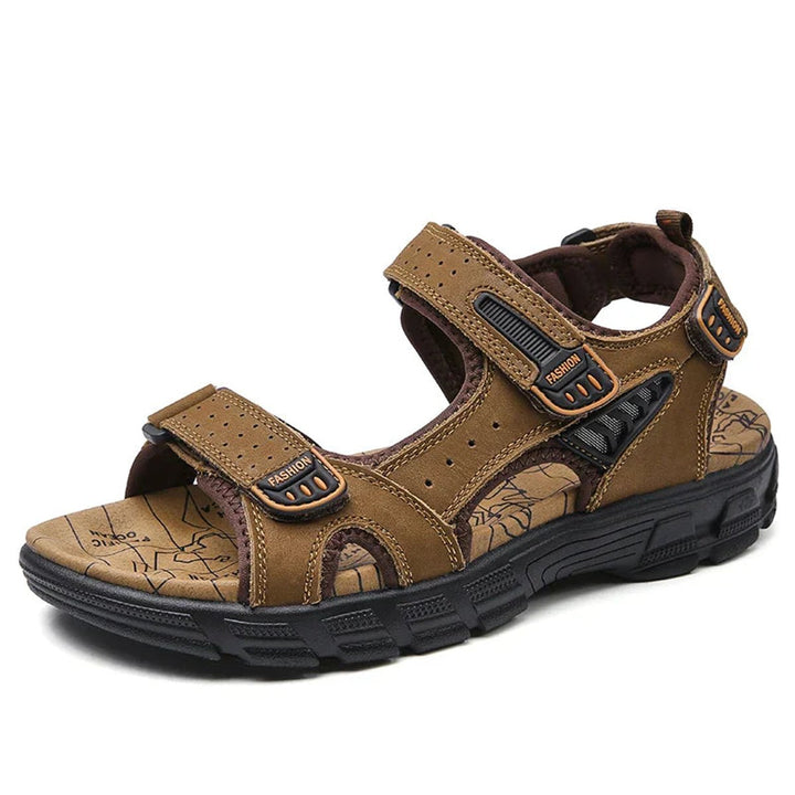 Men's Orthopedic Comfortable Sandals Velcro Leather Open-Toe - Dark Brown