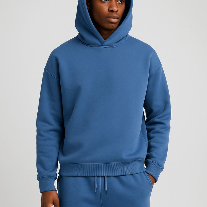 Men's Oversized Fleece Hoodie Jogger Tracksuit Set - Blue