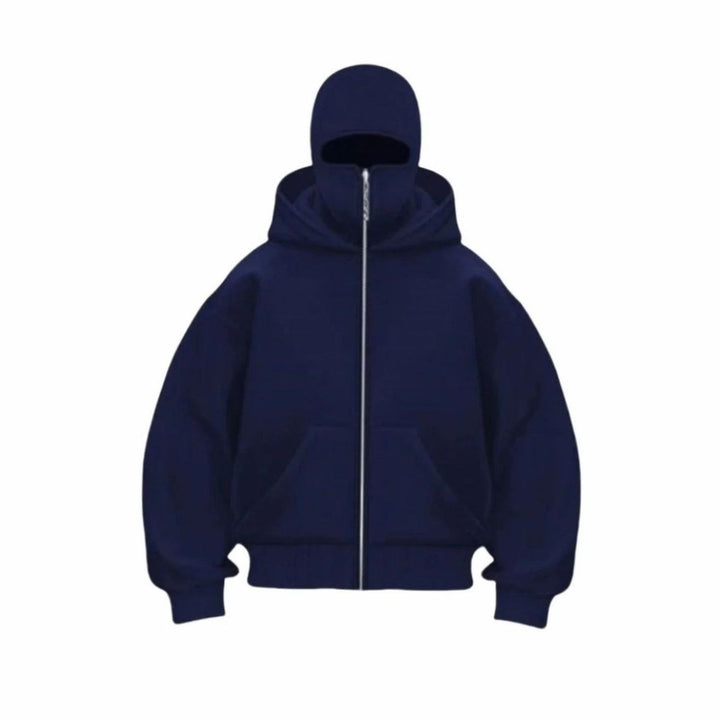 Men's Oversized Full-Zip Balaclava Hoodie Jacket - Navy