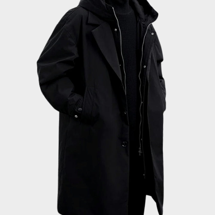 Men's Oversized Hooded Waterproof Long Rain Jacket - Black