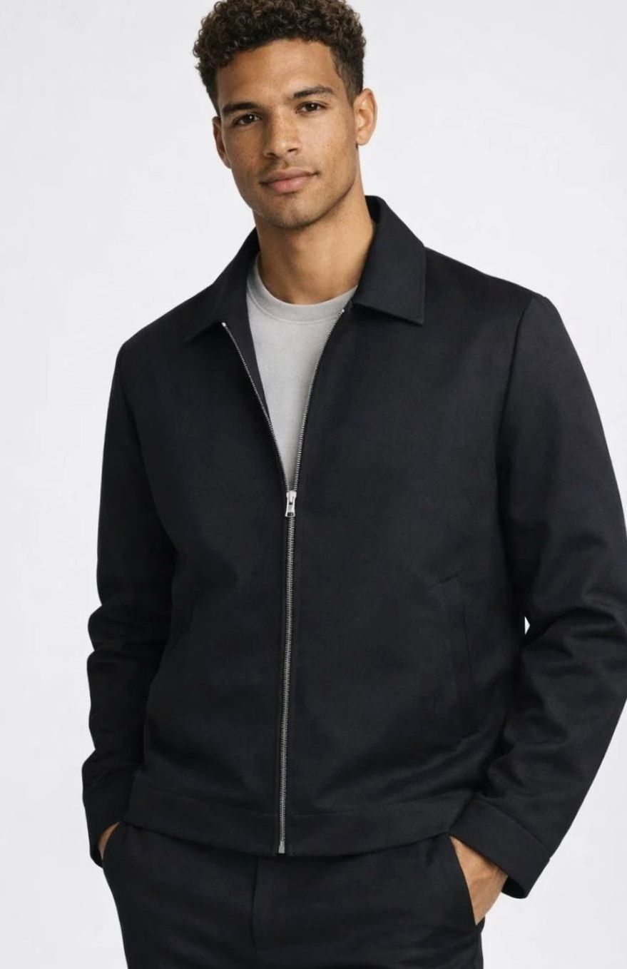 Men's Padded Full-Zip Harrington Jacket - Black