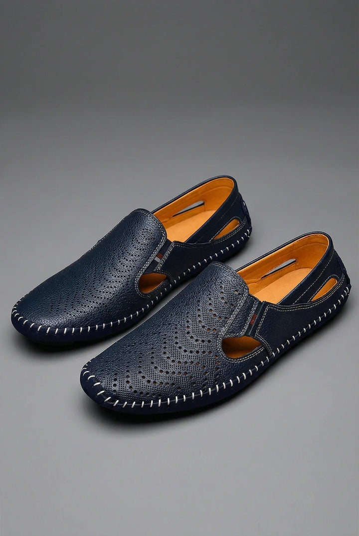 Men's Perforated Slip-On Breathable Summer Driving Loafers - Navy