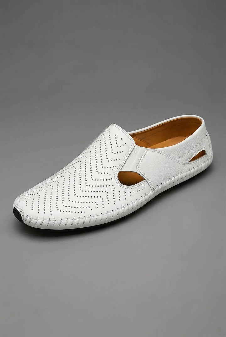Men's Perforated Slip-On Breathable Summer Driving Loafers - White