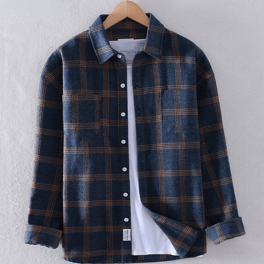 Men's Plaid Flannel Long-Sleeve Button-Down Shirt - Blue