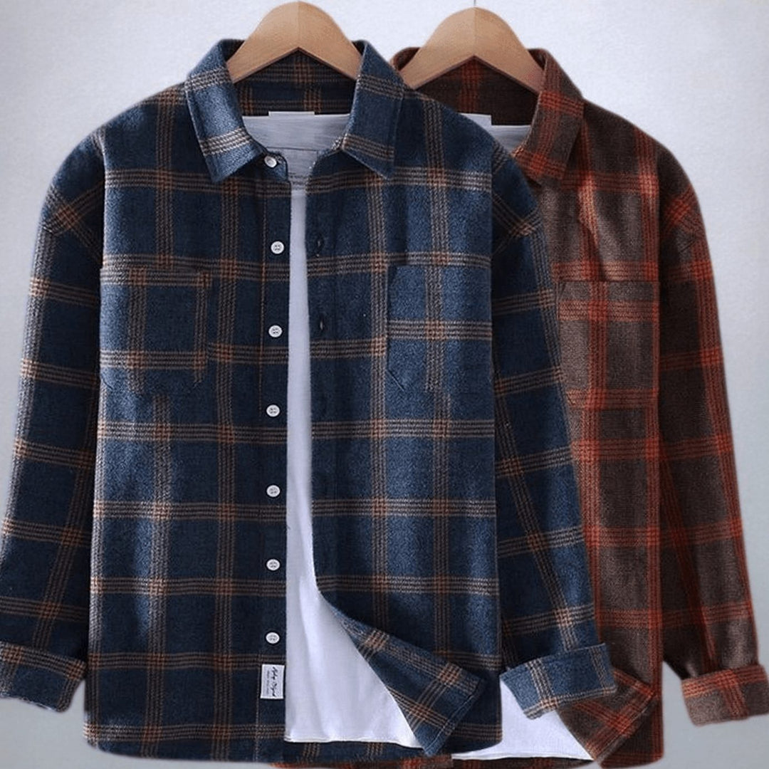 Men's Plaid Flannel Long-Sleeve Button-Down Shirt