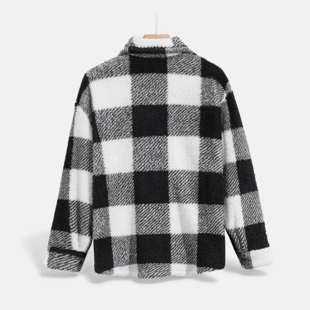 Men's Plaid Fleece Shacket Button-Front Shirt Jacket