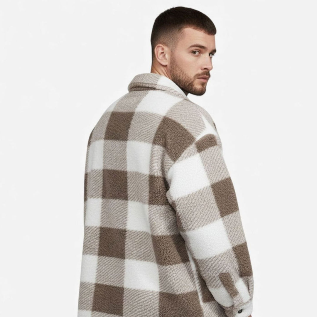 Men's Plaid Fleece Shacket Button-Front Shirt Jacket
