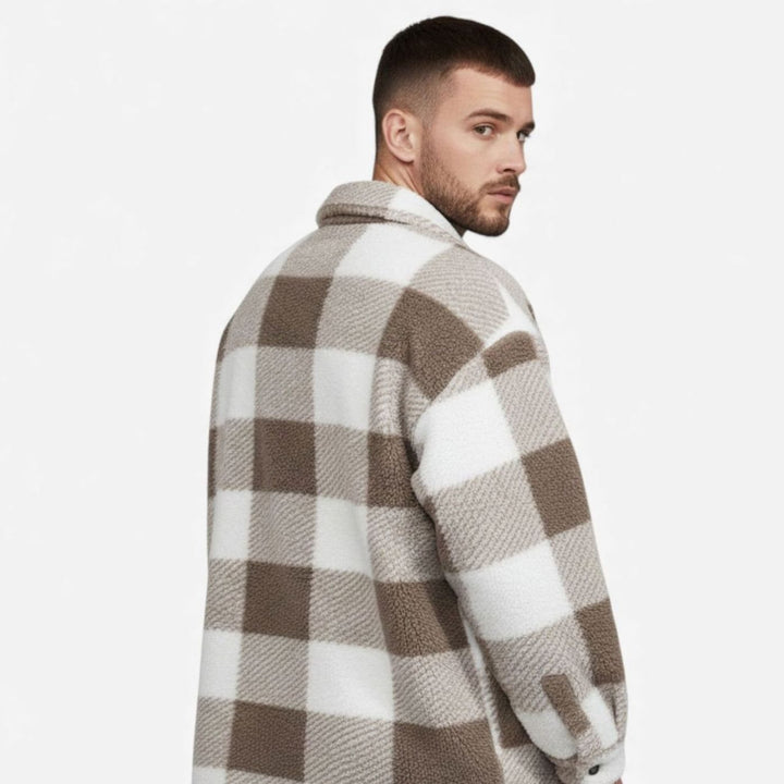 Men's Plaid Fleece Shacket Button-Front Shirt Jacket