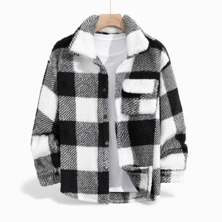 Men's Plaid Fleece Shacket Button-Front Shirt Jacket - Black