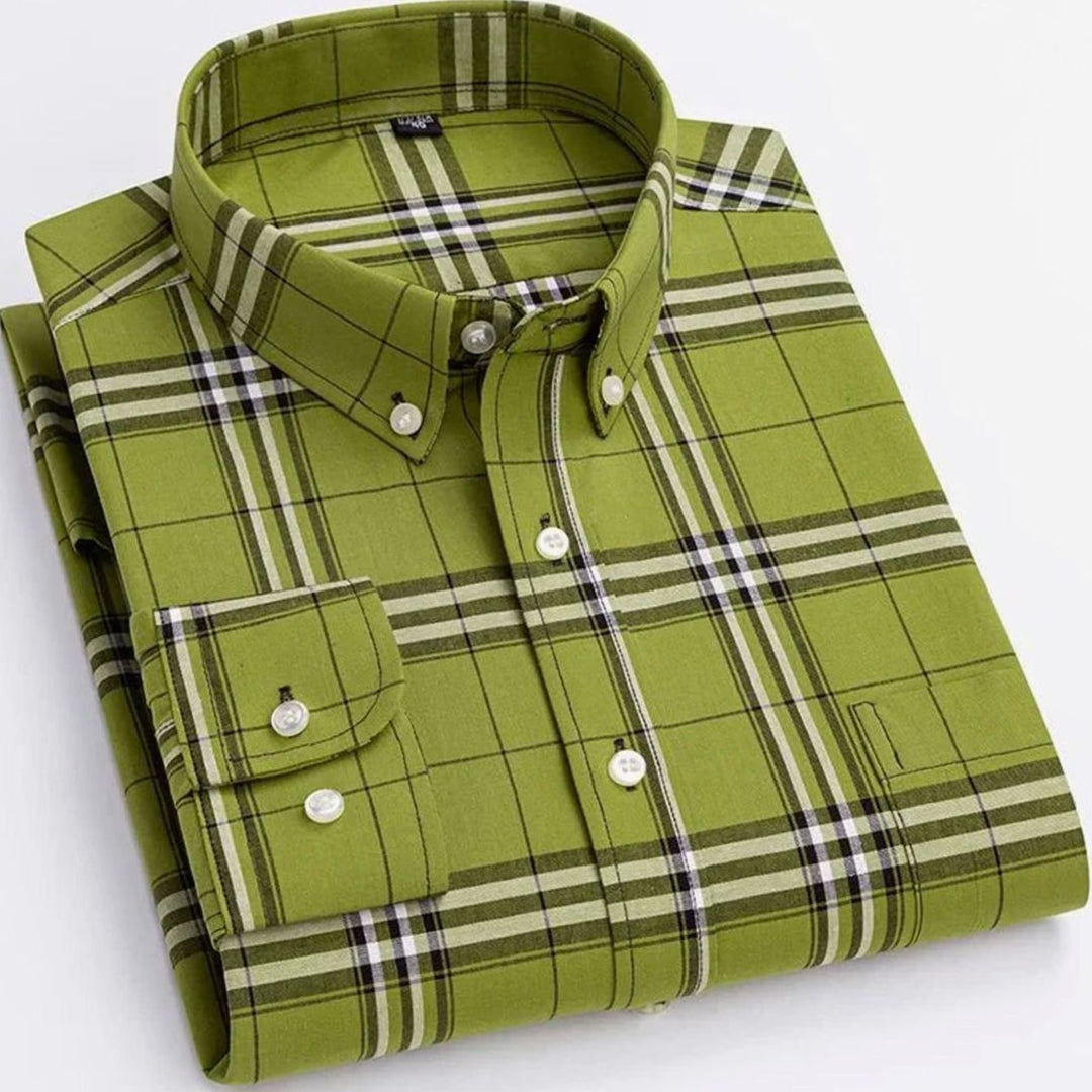 Men's Plaid Long-Sleeve Button-Down Shirt - Green