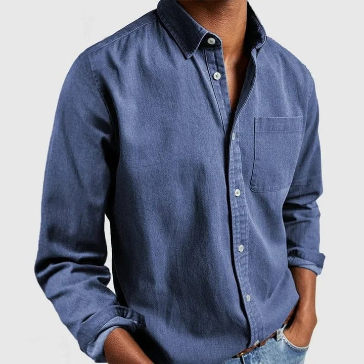 Men's Premium-Fit Long-Sleeve Button-Down Casual Shirt - Blue