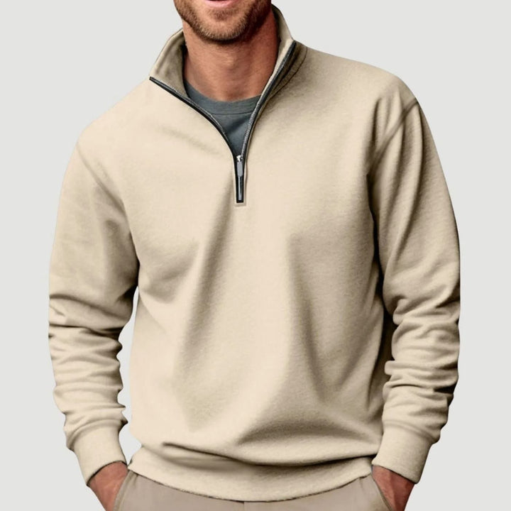 Men's Quarter-Zip Collar Sweatshirt Relaxed Fit Pullover - Beige