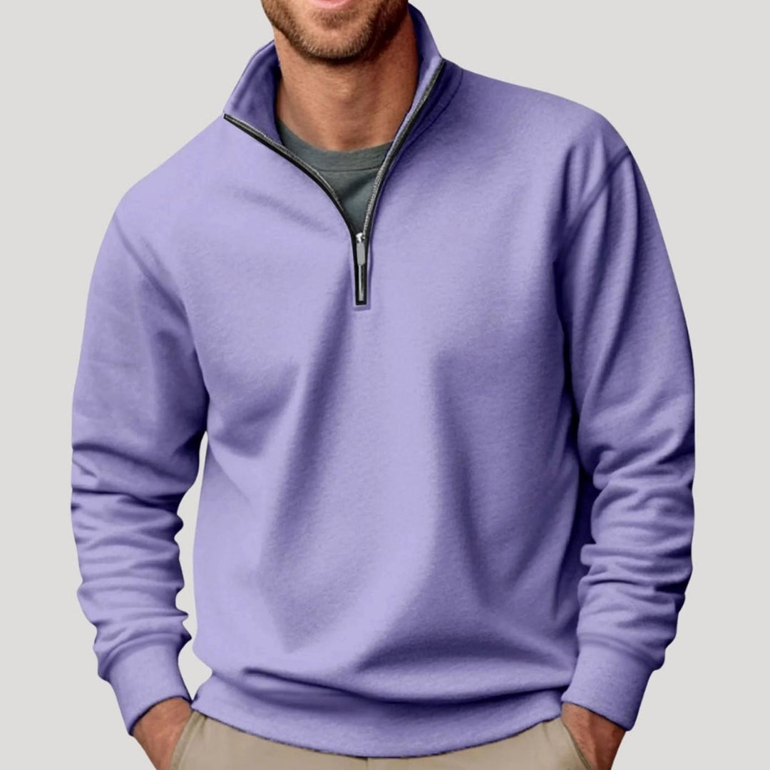 Men's Quarter-Zip Collar Sweatshirt Relaxed Fit Pullover - Purple
