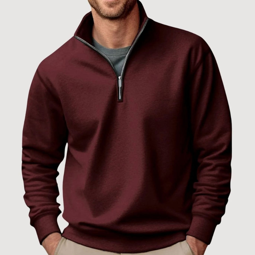 Men's Quarter-Zip Collar Sweatshirt Relaxed Fit Pullover - Brown